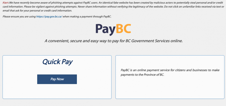 <who> Photo credit: PayBC </who> The PayBC website this morning.